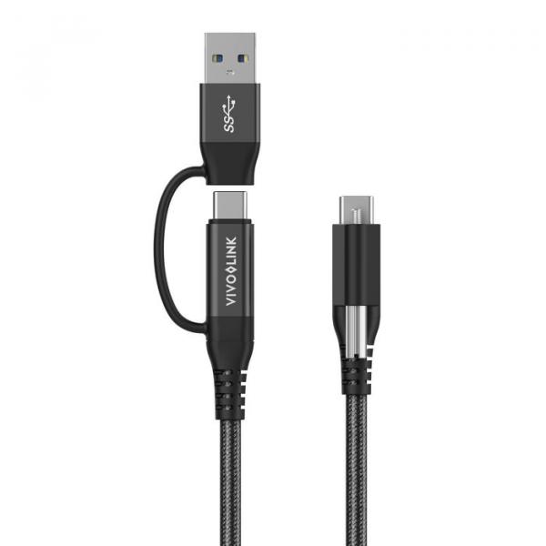 Vivolink USB-C -kaapeli kaksi yhdessä 1,5 m musta