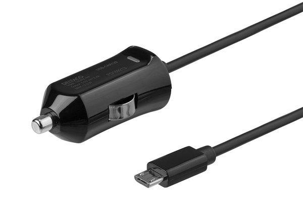 DELTACO Micro USB -autolaturi, 2,4A, 1m kiinteä kaapeli, 12W, musta