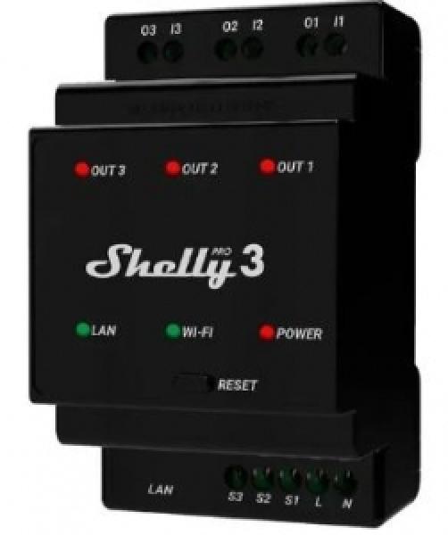 Shelly PRO 3 WiFi/LAN rele 3x 230VAC @ 16A Max load 48A