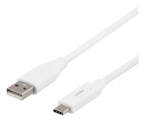DELTACO USB-C - USB-A-kaapeli, 0,5m, 3A, USB 2.0, valkoinen
