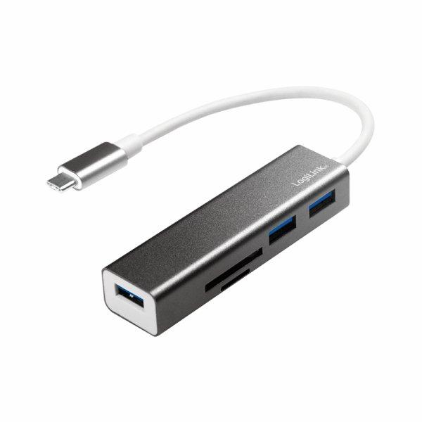 LogiLink USB-C 3-Port Hub Card Reader Hub 3 porte USB