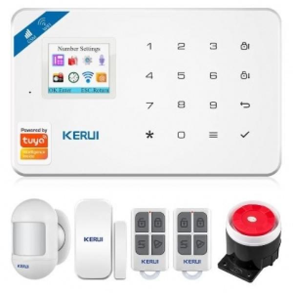 Tuya KERUI W181 GSM/WiFi-varashälytin kitti PIR, Door Magnet, 2x Remote Control, Siren