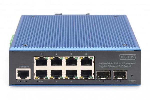 DIGITUS PoE Switch 8+2-Port Gigabit Ethernet/L2/8x GE RJ45/2x SFP