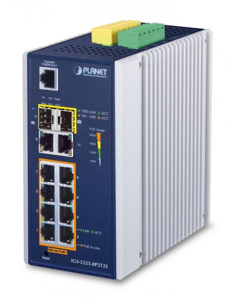 Planet L2+ Industrial 8-Port 10/100/1000T 802.3at PoE + 2-Port 10/100/1000T+ 2-Port 100/1000X SFP Managed Ethernet Switch