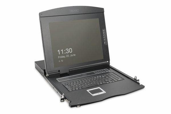 DIGITUS Modulare 48,26cm 19Zoll HD TFT Konsole mit 8 port KVM RAL 9005 schwarz US Tastatur