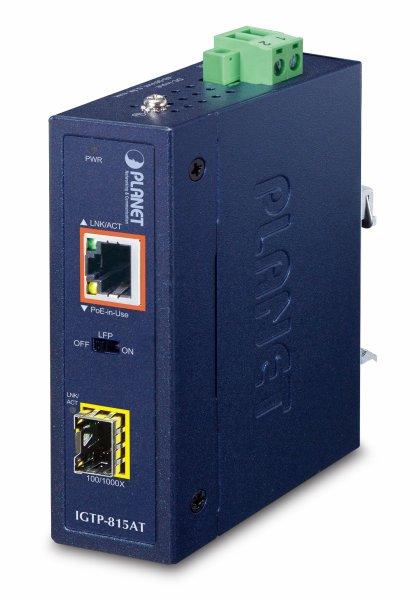 1000TX-SX SFP Converter PoE+ Industrial -40...+75C, 802.3at  IP67