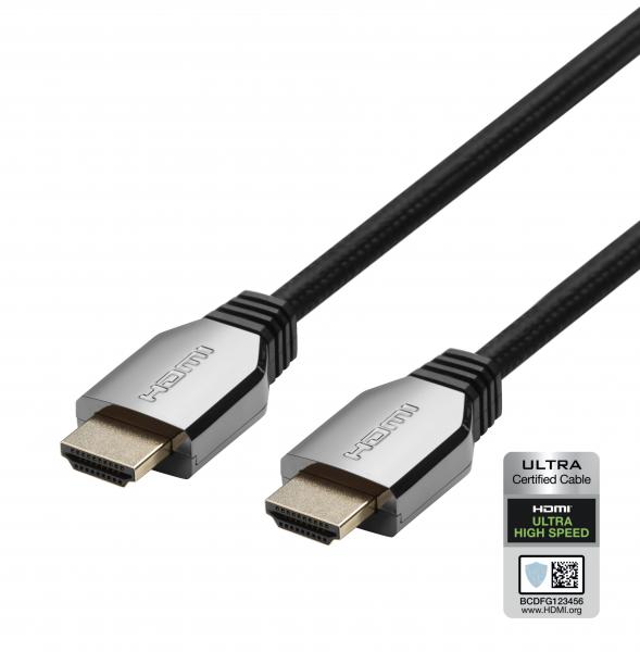 DELTACO ULTRA High Speed HDMI-kaapeli, 48 Gbps, Alum. 2m, 8K 60Hz, 4K 120Hz.