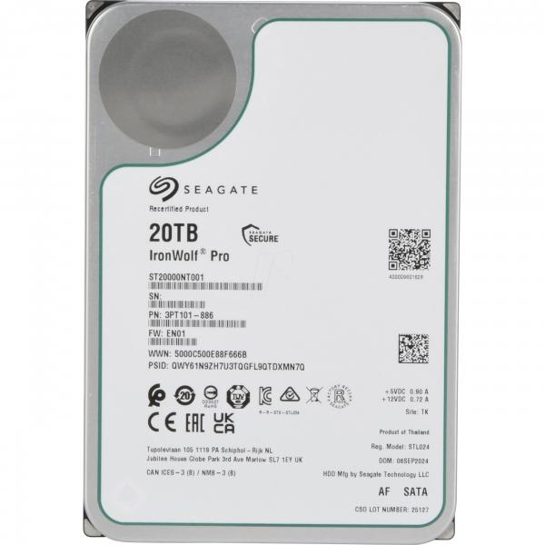 Seagate IronWolf Pro Harddisk ST20000NT001 20TB 3.5" SATA-600 7200rpm - FACTORY REFURBISHED. Tehdaskunnostettu, 1 vuoden takuu.