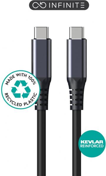 eSTUFF INFINITE SuperSoft USB-C -kaapeli | USB4 Gen2x2 | 2 m | 100 W | 20 Gbps | 8K/60Hz | 100 % kierrätettyä PVC-vapaata muovia