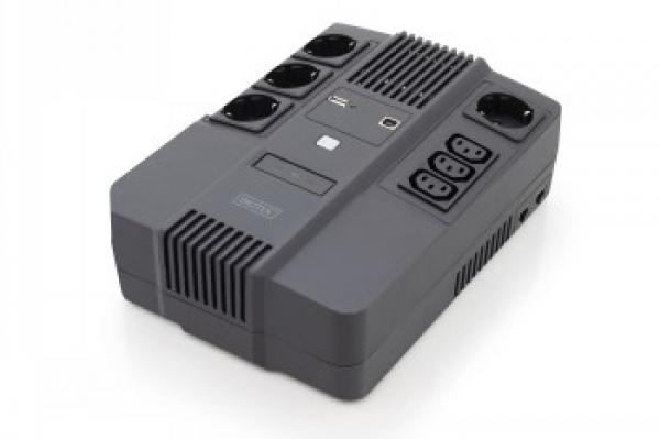 DIGITUS ALL-IN-ONE UPS, 800VA/480W, LED 12V/9AH X1, 4X CEE 7/7,3X IEC C13, USB, RJ45