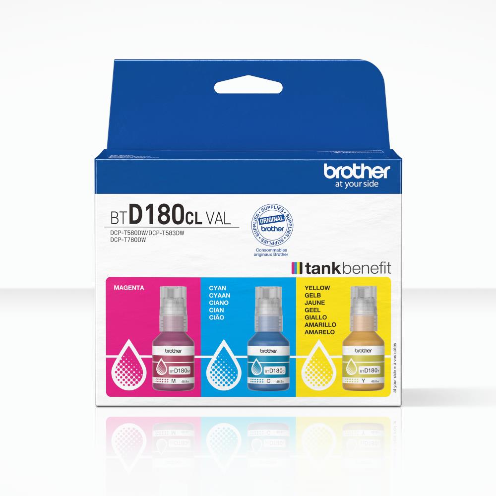 Brother BTD180CLVAL CMY value pack ink, 3 bottles, yield up to 5 000 pages each