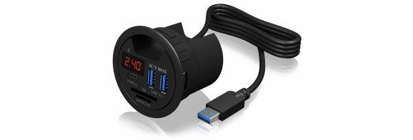 Icy Box Hubi muistikortinlukijalla 3x USB 3.0 (1x Type-C), /MicroSD, LED