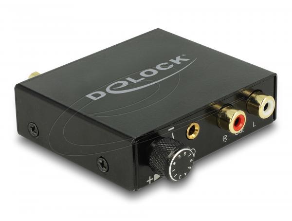 Delock DA-muunnin TOSLINK  / Coax to RCA / 3,5 mm 3-pin stereo, äänenvoimakkuuden säädöllä, virranotto USB:n kautta - Digital Audio Converter to Analogue HD with Headphone Amplifier