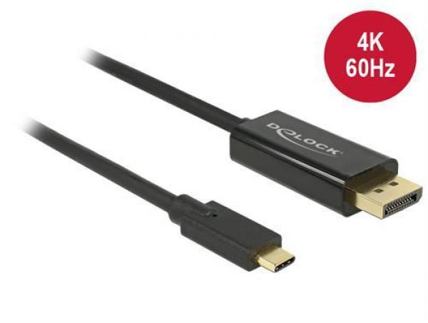 DeLOCK kaapeli USB Type C uros - DisplayPort uros (DP Alt Mode) 4K 60 Hz, 1m, musta. Poisto. Pakkaus avattu.