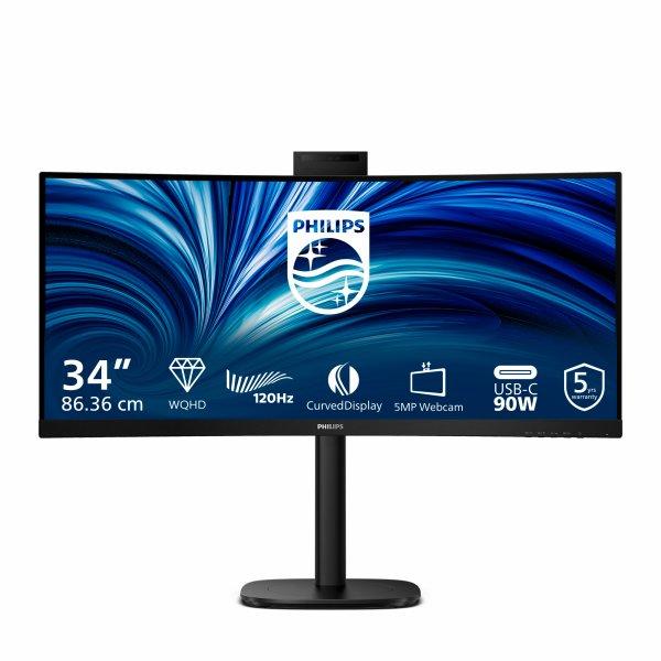 Philips 34B2U3600CH - 3000 Series - LED-näyttö - kaareva - 34 - 3440 x 1440 WQHD 120 Hz - VA - 300 cd/m² - 35001 - HDR10 - 4 ms - HDMI, DisplayPort, USB-C - kaiuttimet - pintakuvioitu musta