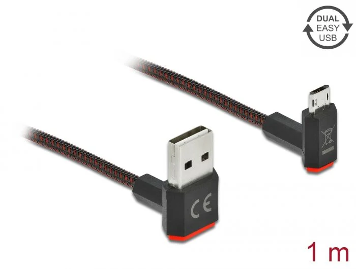 Delock EASY-USB 2.0 Cable Type-A male to EASY-USB Type Micro-B male angled up / down 1m black