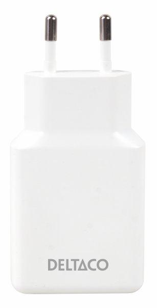 DELTACO Wall charger, 2xUSB-C DP,45W slim,White