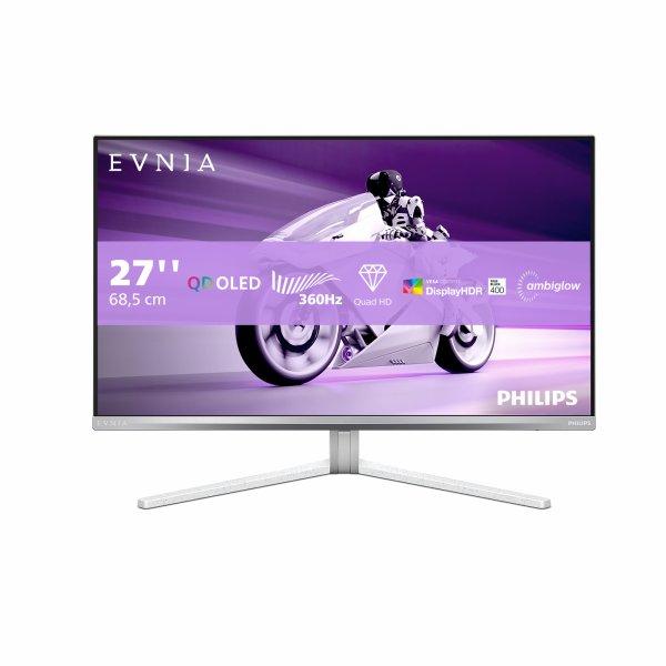 Philips Evnia 8000 27M2N8500 - OLED-näyttö - pelaaminen - 27 (26.5 katseltava) - 2560 x 1440 QHD 360 Hz - 1000 cd/m² - 15000001 - DisplayHDR 400 True Black - 0.03 ms - 2xHDMI, DisplayPort - kaiuttimet - valkoinen