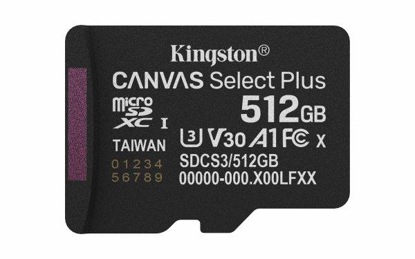 Kingston 512GB micSDXC Canvas Select Plus Gen3 150R A1 Single Pack w/o ADP