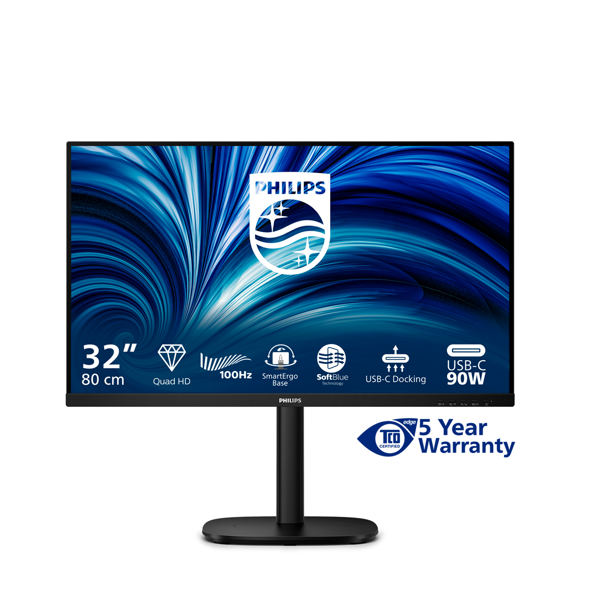 Philips 32B2U3601 - 3000 Series - LED-näyttö - 32 (31.5 katseltava) - 2560 x 1440 QHD 100 Hz - IPS - 10001 - HDMI, DisplayPort, USB-C - kaiuttimet - musta