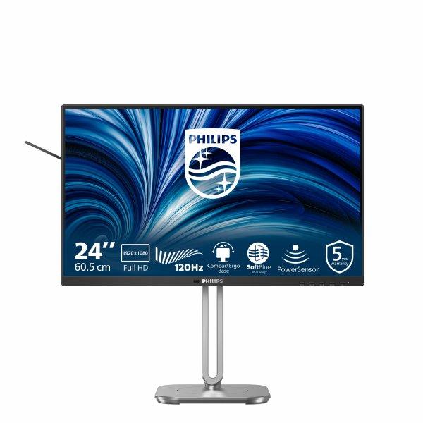 Philips 24B2N4200 - 4000 Series - LED-näyttö - 24 (23.8 katseltava) - 1920 x 1080 Full HD (1080p) 120 Hz - IPS - 300 cd/m² - 15001 - 4 ms - HDMI, VGA, DisplayPort - kaiuttimet - hopea, hiilenharmaa