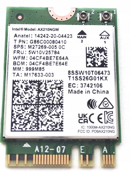 INTEL NIC WI-FI 6 AX210 2230 2x2 No vPro