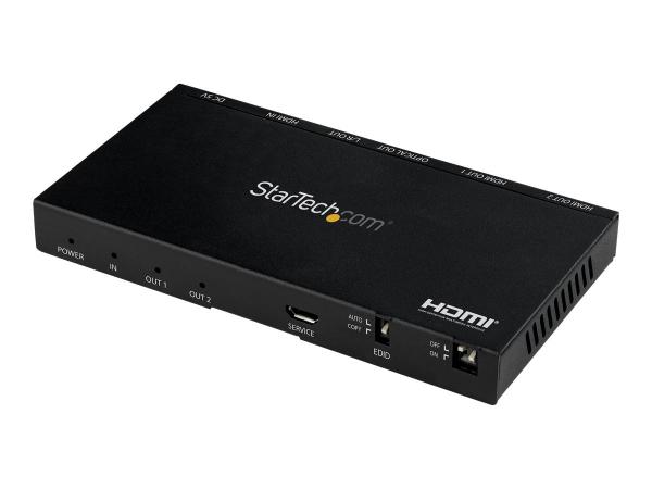 StarTech.com 2-Port HDMI Splitter (1x2), 4K 60Hz UHD HDMI 2.0 Audio Video Splitter w/ Scaler Audio Extractor (3.5mm/SPDIF), Dual HDMI Splitter (1-In 2-Out), EDID Copy, TV/Projector - Supports HDCP 2.2 (ST122HD20S) - Video/audiojaotin - 2 x HDMI - t