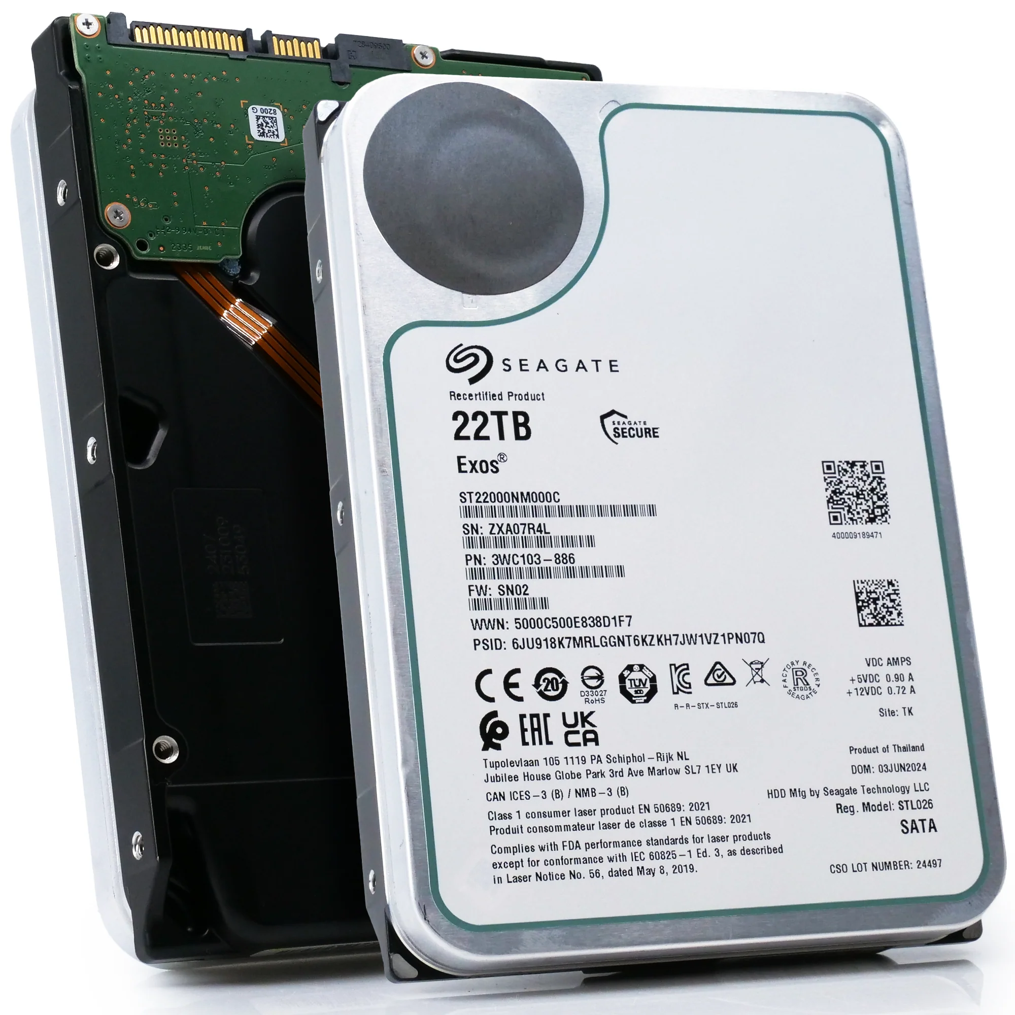 Seagate HD3.5" SATA3-Raid 22TB ST22000NM000C (Rec.) Recertified 12Month Warranty - Tehdaskunnostettu, 1 vuoden takuu