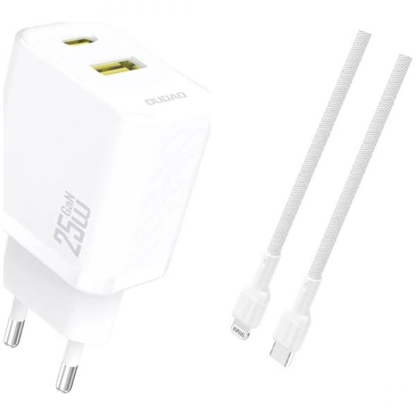 Dudao A26TEUL Adapter 25Watt 1xUSB-C 1xUSB-A (1m USB-C to Lightning included) Hvid