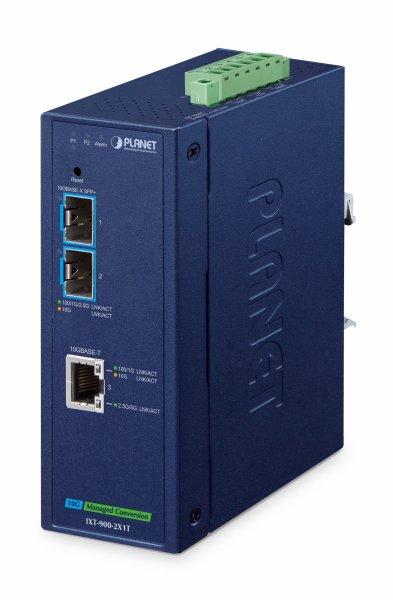Planet IP40 Industrial 2-Port 10G/1GBASE-X SFP+ + 1-Port 10G/5G/2.5G/1G/100BASE-T Managed Media Converter