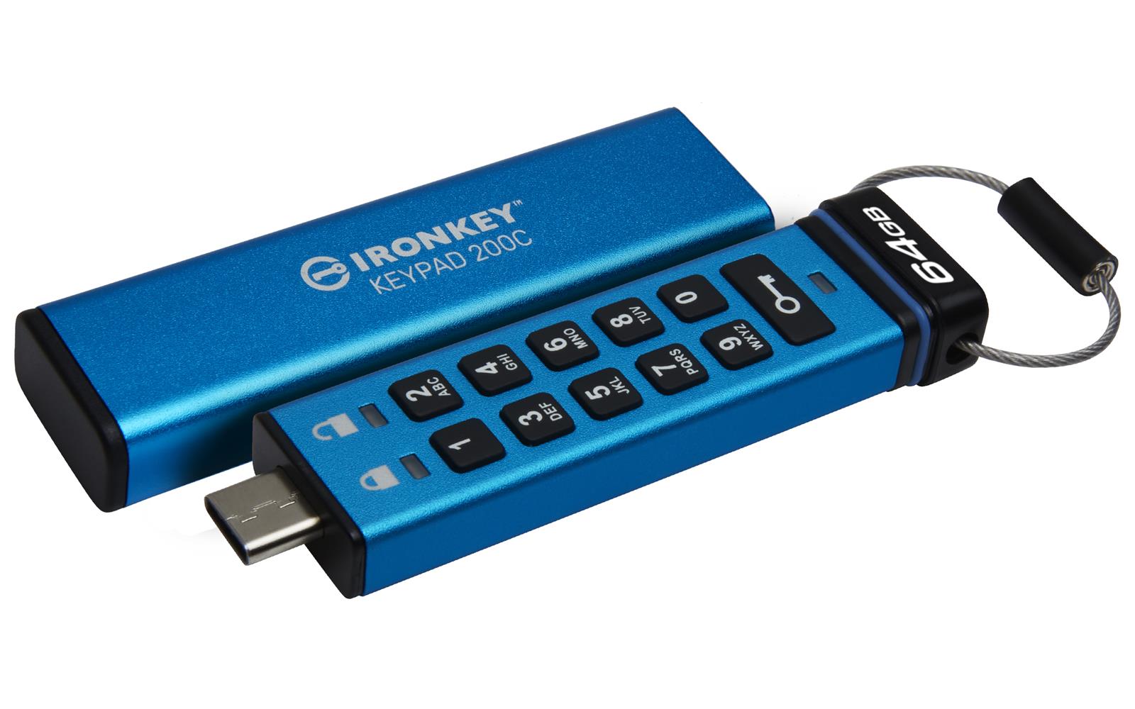 Kingston IronKey Keypad 200C - USB Flash-asema - salattu - FIPS 140-3 Level 3 - 64 Gt - USB-C 3.2 Gen 1