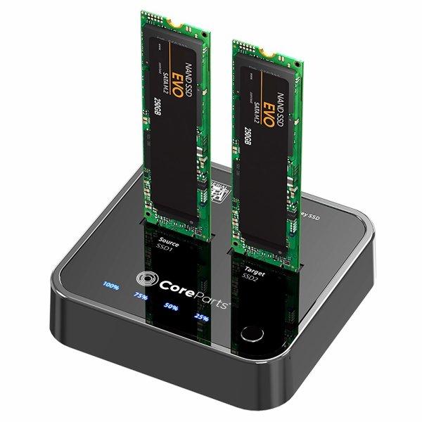 CoreParts USB3.2 Type C (10Gbps) SATA M.2 SSD cloner Docking Station for M.2 SATA to M.2 SATA with Clone Function- Box includes USB-C Cable,