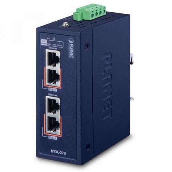Planet IP30 Industrial 2-Port Multi-gigabit 802.3bt PoE++ Injector IPOE-270, Power over Ethernet (PoE), Wall mountable