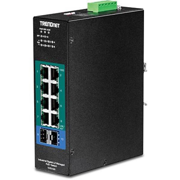 TRENDnet TI-PG102i 10-Port DIN-Rail Switch Industrial Gigabit Managed PoE+
