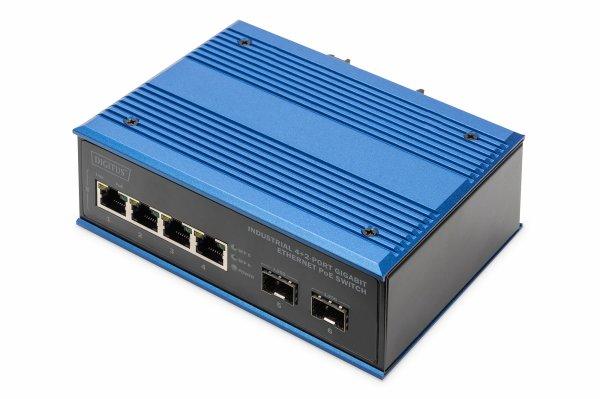 DIGITUS INDUSTRIAL 4+2-PORT GIGABIT ETHERNET POE SWITCH 4 PORT GE POE RJ45, 2 GE SFP PORT