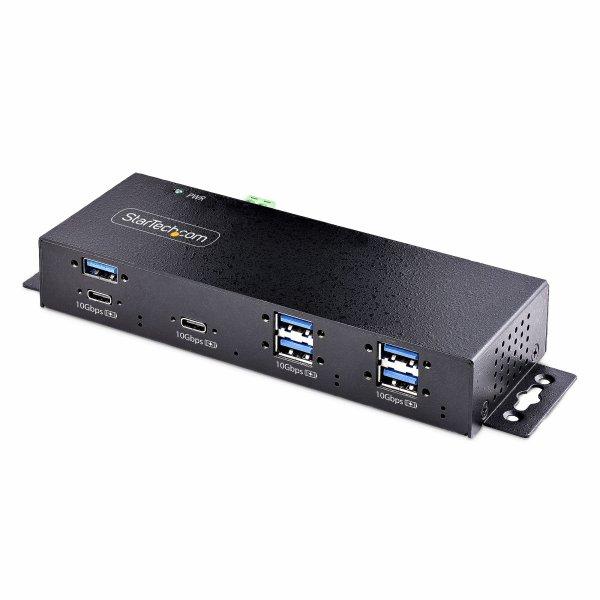 Startech 7-Port Industrial USB Hub 10Gbps Hub, Metal, Mountable, TAA - Hub - teollinen - 7 x USB 3.2 Gen 2 - työpöytä, telineeseen asennettava, DIN-kiskoon kiinnitettävä - TAA-yhteensopiva