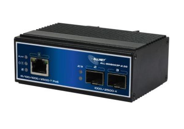 ALLNET Switch unmanaged industrial 3 Port 2.5Gigabit 90W / 1x PoE BT / 2x SFP 1G/2,5G / Lüfterlos / DIN / IP40 / ALL-SGI8003P-2.5G