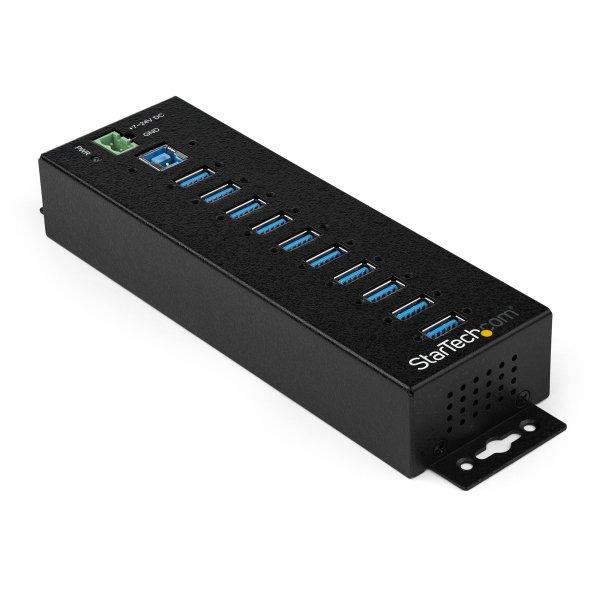 Startech 10 Port USB Hub with Power Adapter, Surge Protection, Metal Industrial USB 3.0 Data Transfer Hub, Din Rail, Wall or Desk Mountable, High Speed USB 3.1/ USB 3.2 Gen 1 5Gbps Hub - Windows/macOS/Linux (HB30A10AME) - Hub - 10 x USB 3.2 Gen 1 - D