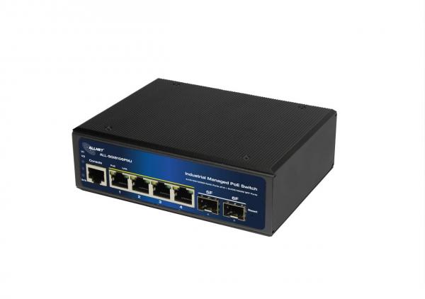 ALLNET Switch industrial full managed Layer2 6 Port GbE PoE Budget 120W 4x PoE 2x SFP Fanless DIN JSON ALLSGI8106PMJ