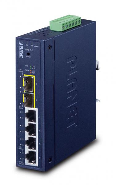Planet Industrial L2/L4 4-Port 10/100/1000T + 2-Port 100/1000X SFP Managed Switch Industrial L2/L4 4-Port, Managed, L2/L4, Gigabit