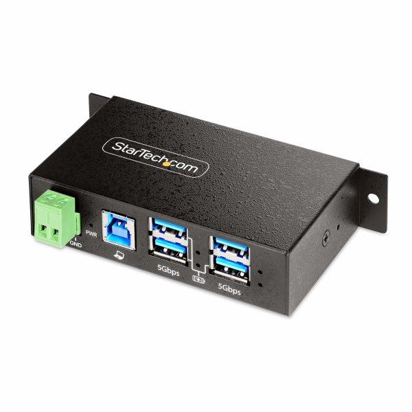 StarTech.com 4-Port Managed USB Hub with 4x USB-A, Heavy Duty with Metal Industrial Housing, ESD Surge Protection, Wall/Desk/Din-Rail Mountable, USB 3.0/3.1/3.2 Gen 1 5Gbps Sort