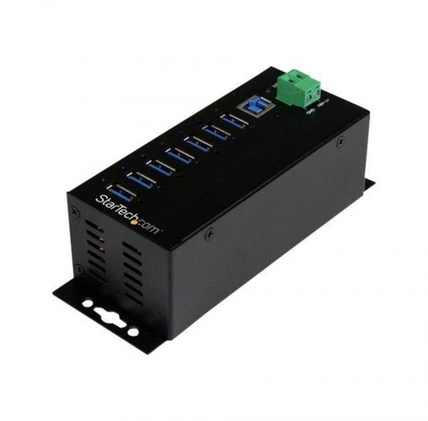 StarTech.com 7 Port USB Hub w/ Power Adapter - Metal Industrial USB 3.0 Data Hub - Din Rail, Wall Desk Mountable USB 3.1 Gen 1 5Gbps Hub Hub 7 porte USB