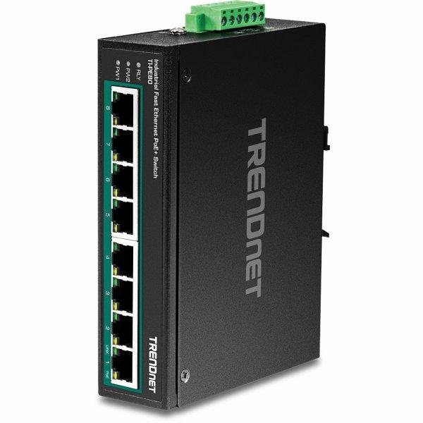 TRENDnet TI-PE80 Industrial Fast Ethernet PoE+ DIN-Rail Switch 8-Port