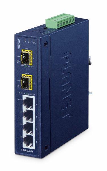 Planet Industrial 4-Port 10/100BASE-TX + 2-Port 1000BASE-X SFP Ring Ethernet Switch (-40 to 75 degree C, dual 948V DC/24V AC,