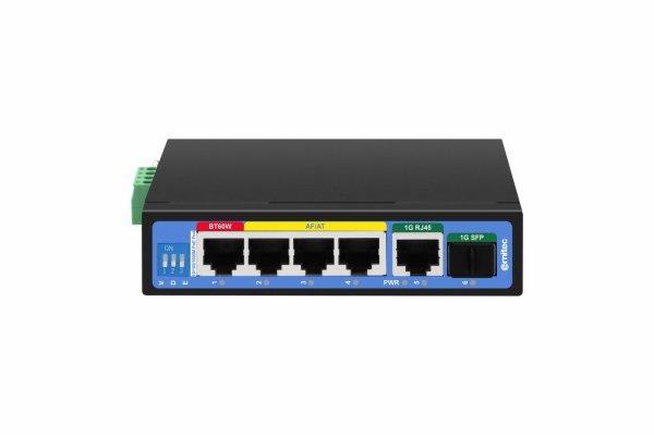 Ernitec 6-port 1000Mbps Intelligent Industrial PoE Switch, 1 1000Mbps uplink RJ45 port+1 1000Mbps uplink SFP port - up to 120W PoE