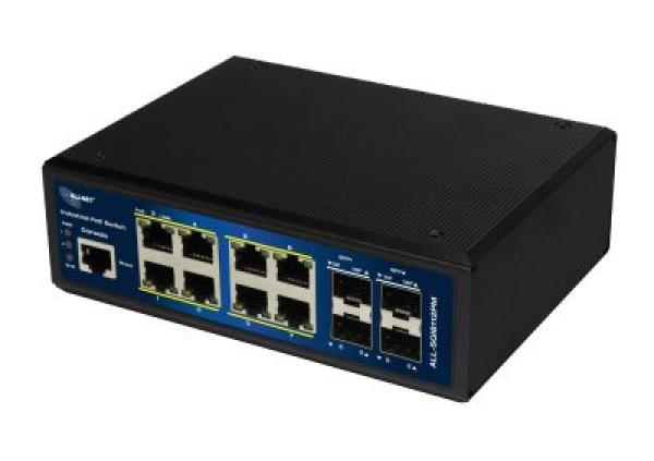 ALLNET Switch industrial full managed Layer2 12 Port GbE PoE Budget 720W 8x PoE BT 4x SFP Lüfterlos DIN JSON API ALLSGI8112PMJBT