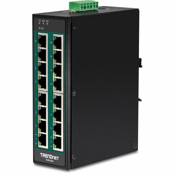 TRENDnet TI-PG160 DIN-Rail Switch PoE+ 16-Port Industrial Gigabit