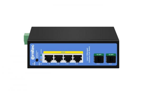 Ernitec 6-port 1000Mbps Industrial Managed PoE Switch - 2 x SFP Uplink - up to 120W PoE
