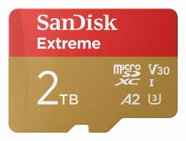 SanDisk Extreme - Flash-muistikortti (sovitin microSDHCstä SDhen sisältyvä) - 2 Tt - A2 / Video Class V30 / UHS-I U3 - microSDXC UHS-I