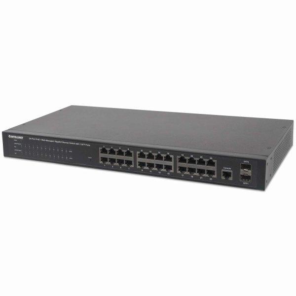 Intellinet 24-Port Web-Managed 2 SFP Ports, 24 x ports, IEEE 802.3at/af Power over ( / ), 2 x SFP, Endspan, 19 Rackmount Switch 24-porte Gigabit PoE+